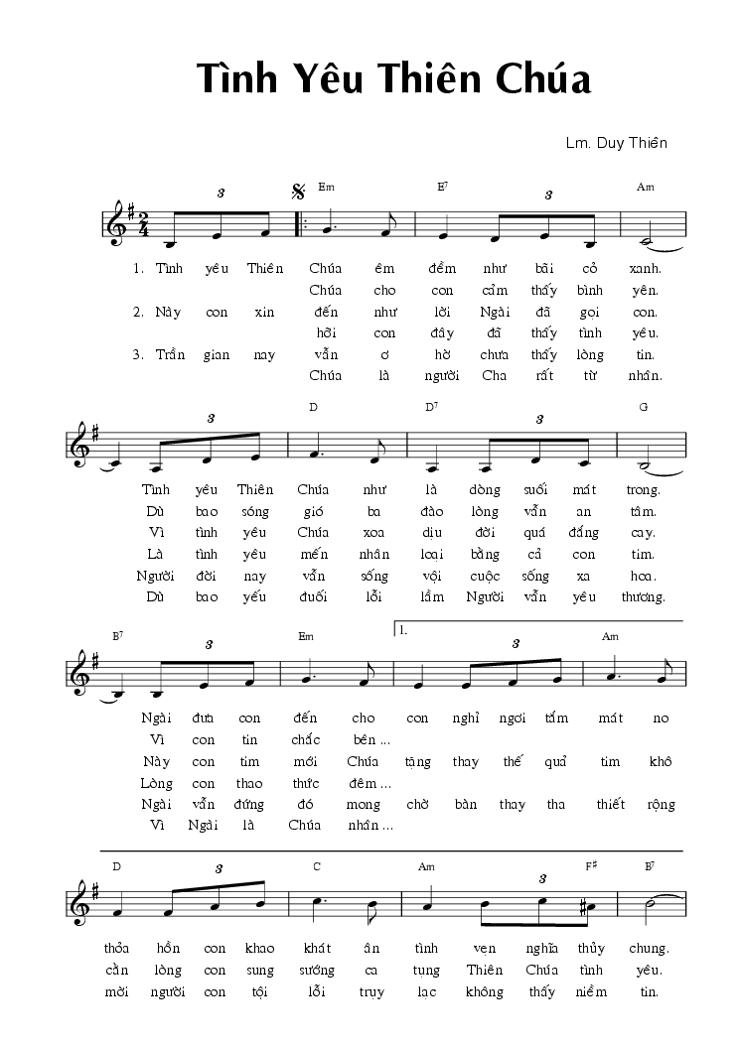 Sheet nhạc Tình Yêu Thiên Chúa